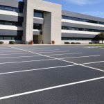 Newly paved office building parking lot
