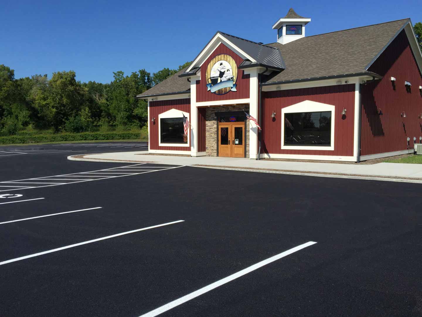 freshly paved parking lot of Retail business