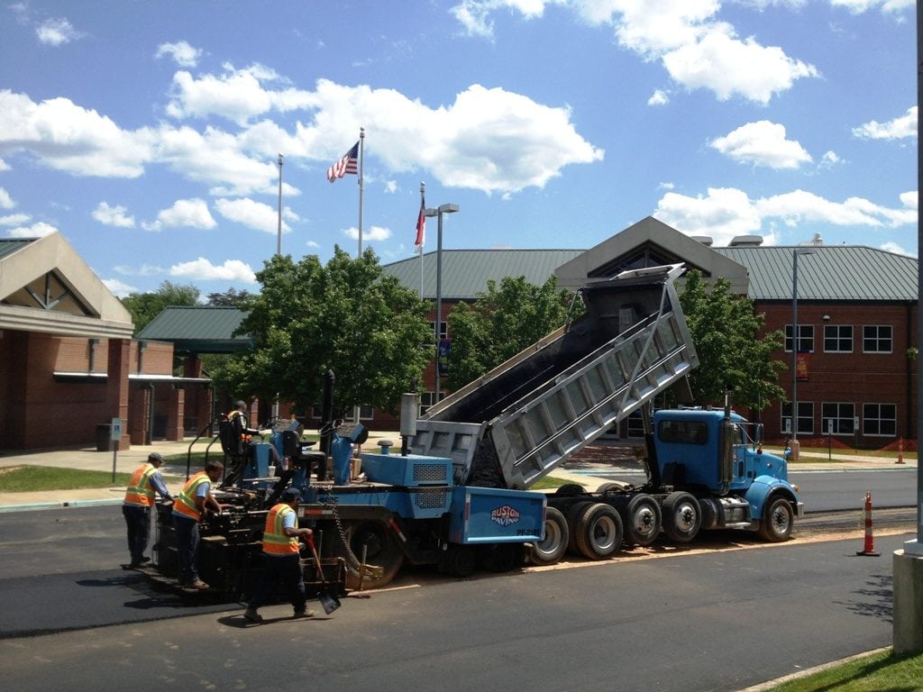 Ruston Paving installing asphalt at Forsyth Tech in Winston Salem