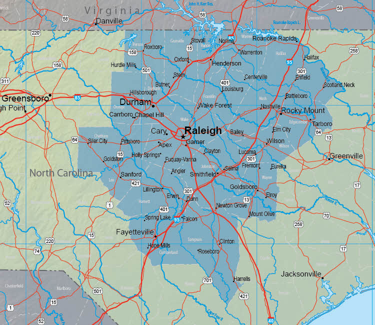 Map of Ruston Paving's Raleigh-Durham NC division's market area