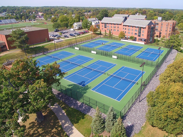 Aerial picture of newly constructed tennis courts